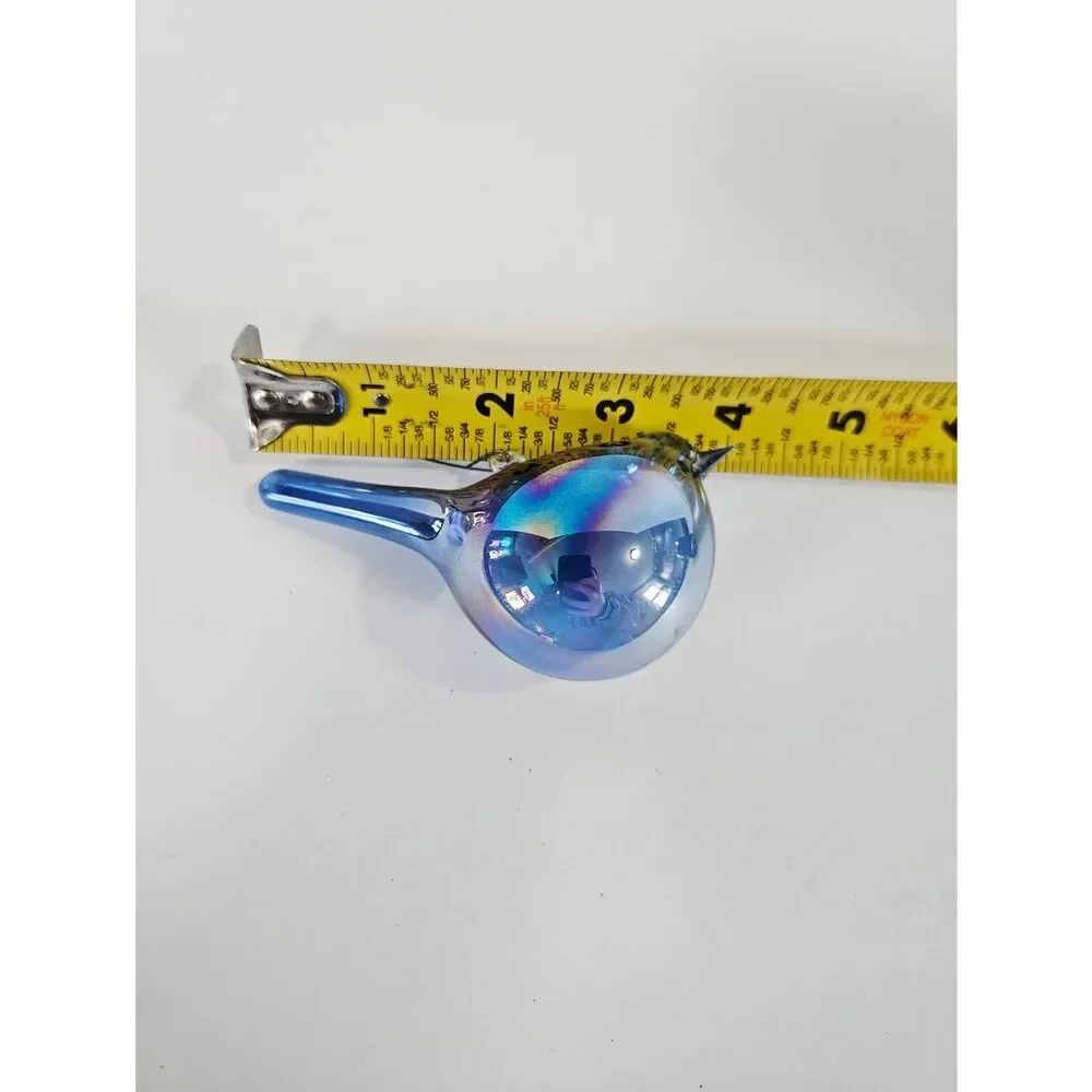 Vintage Hand Blown Glass Opalescent Blue Bird Sun Catcher Christmas Ornament